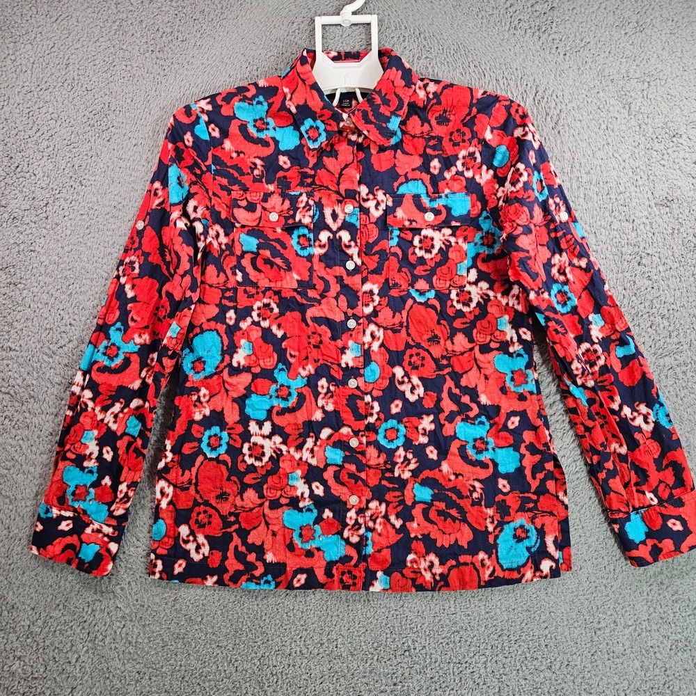 Jones New York Shirt Top Women Small Colorful Button Up Long Sleeve Red Blue - S